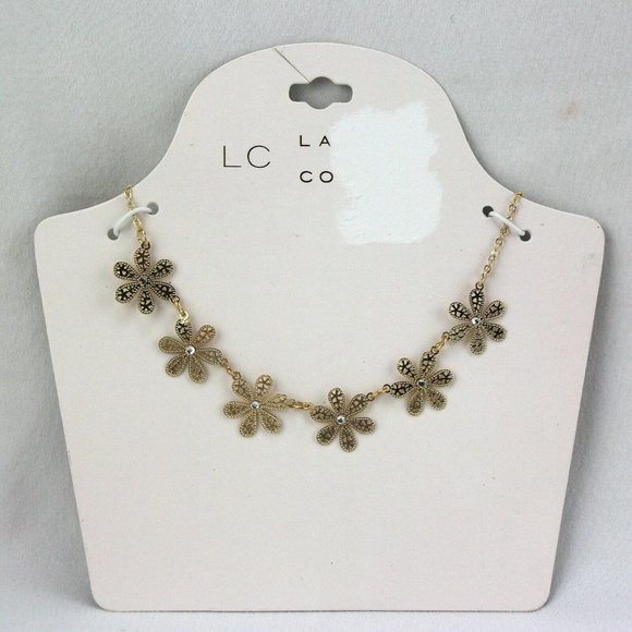 LC Lauren Conrad Necklace Short Gold-Tone Delicate Flowers with Rhinestones